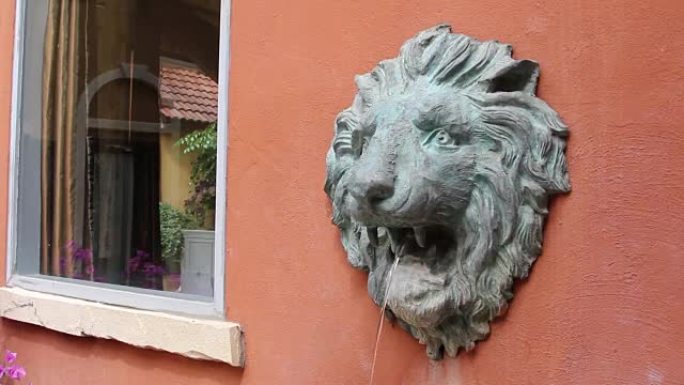 狮子的灰泥脸。