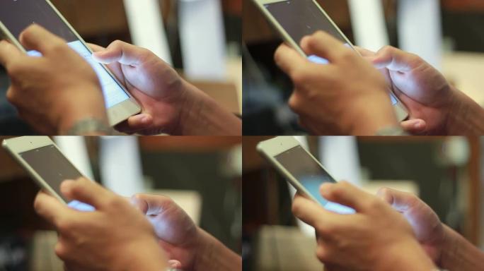 使用数字平板电脑的手