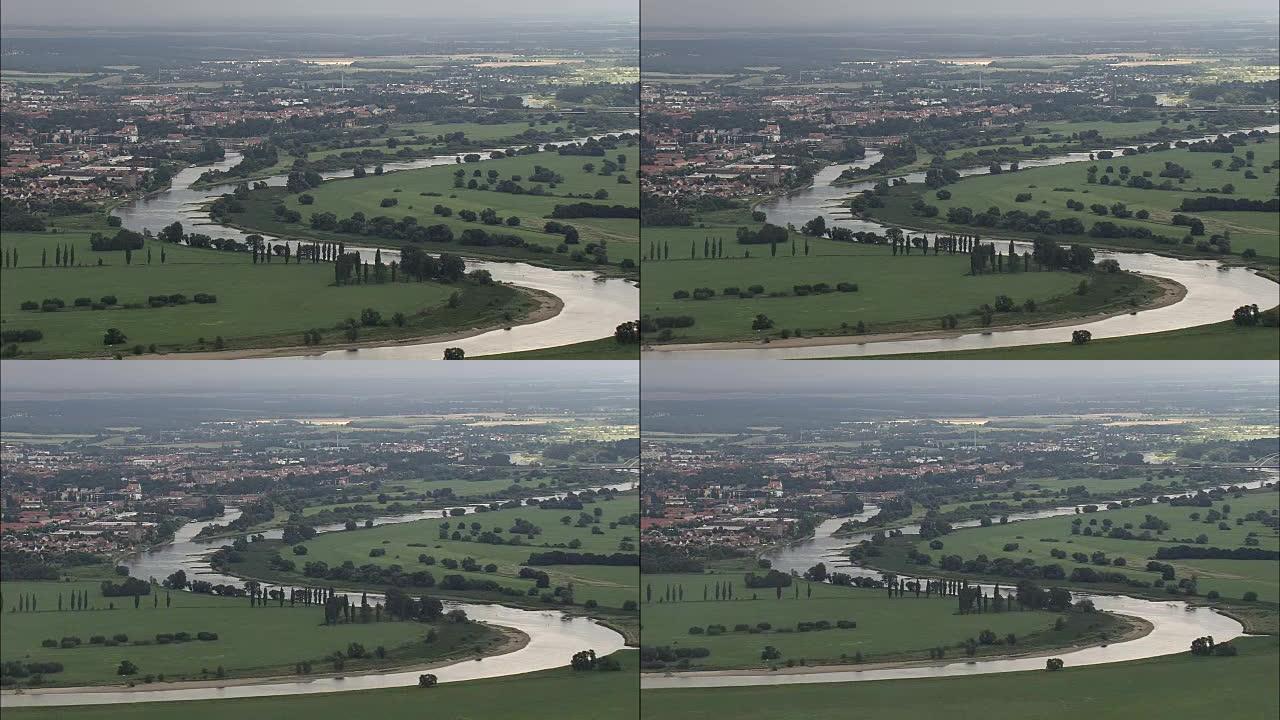 易边河-鸟瞰图-萨克森-安哈尔特，直升机拍摄，空中视频，cineflex，建立镜头，德国