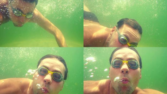 男子在湖中游泳