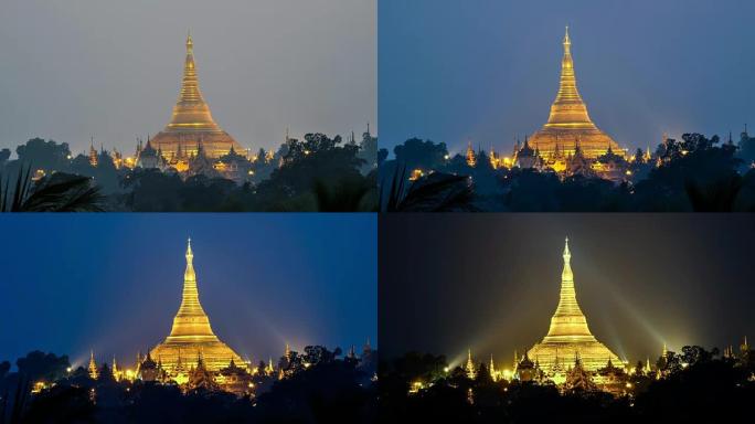缅甸仰光大金塔夜间的4k延时视图