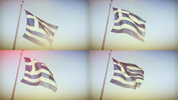 真正的希腊国旗和天空没有人