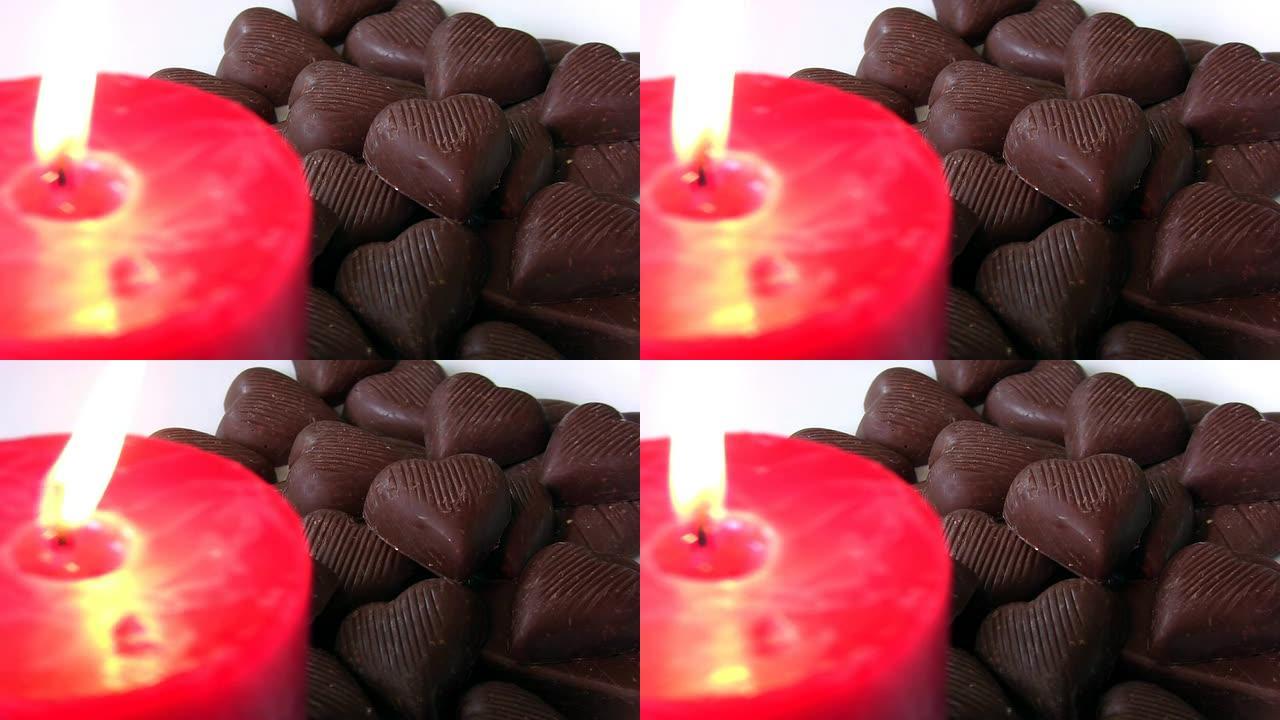 情人节巧克力巧克力实拍烛火