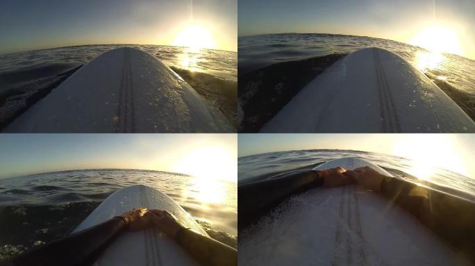 日落桨特写滑板海水