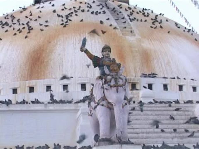 博德纳斯塔，尼泊尔，有大象雕像和鸽子