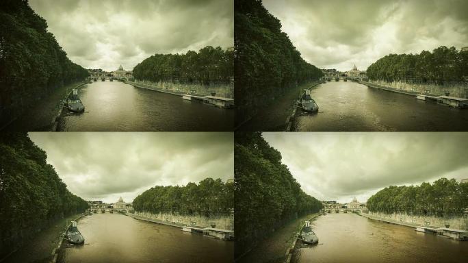 台伯河和罗马圣彼得大教堂的延时