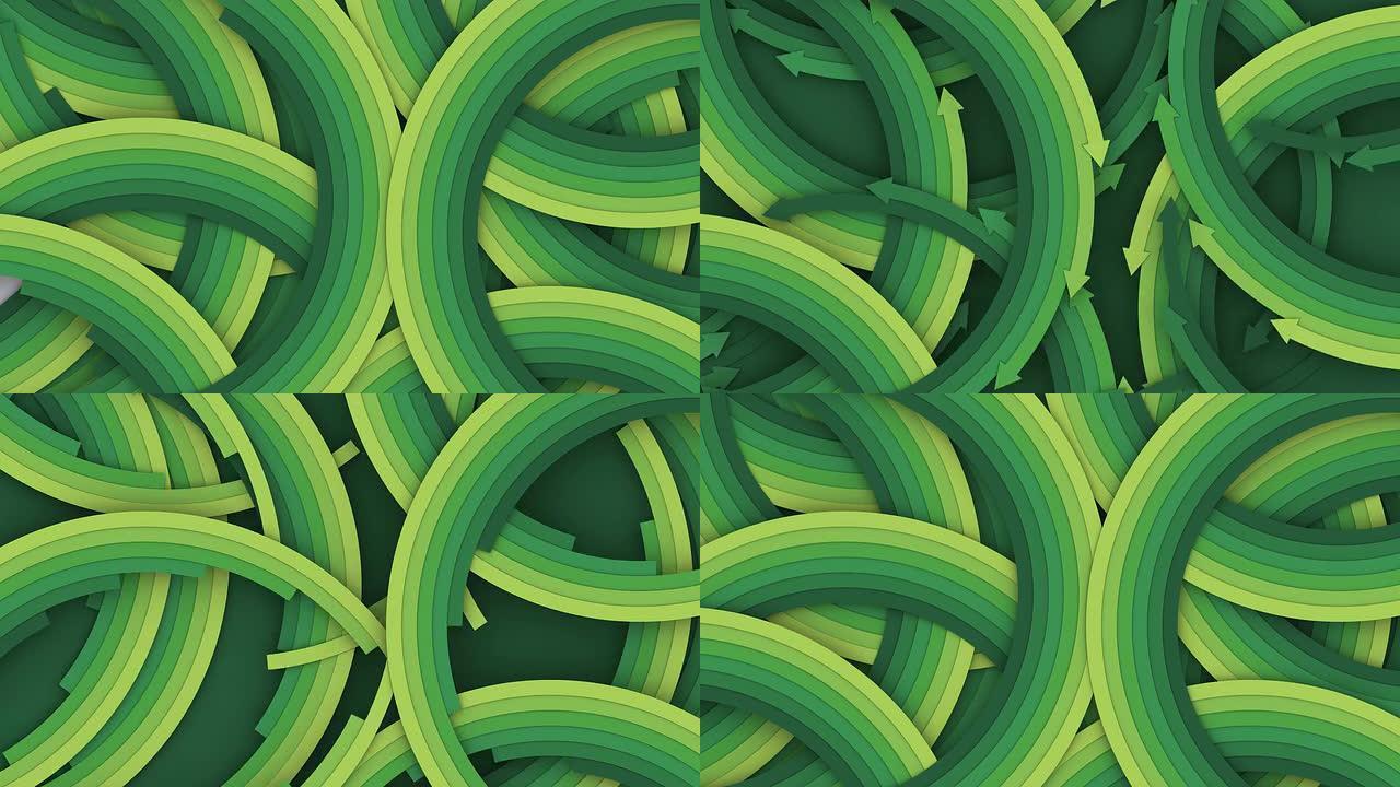 大量绿色箭头，3个版本 (可循环和复制空间)