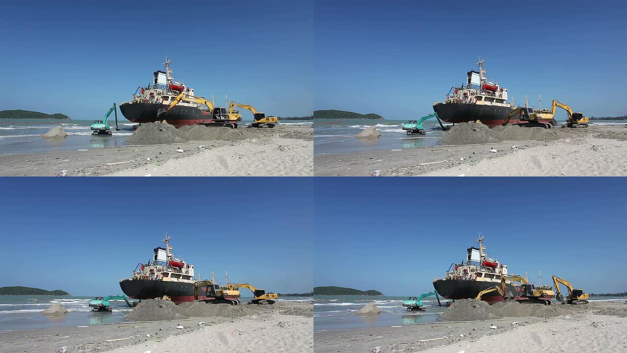 挖掘机回收搁浅船挖掘机回收搁浅船