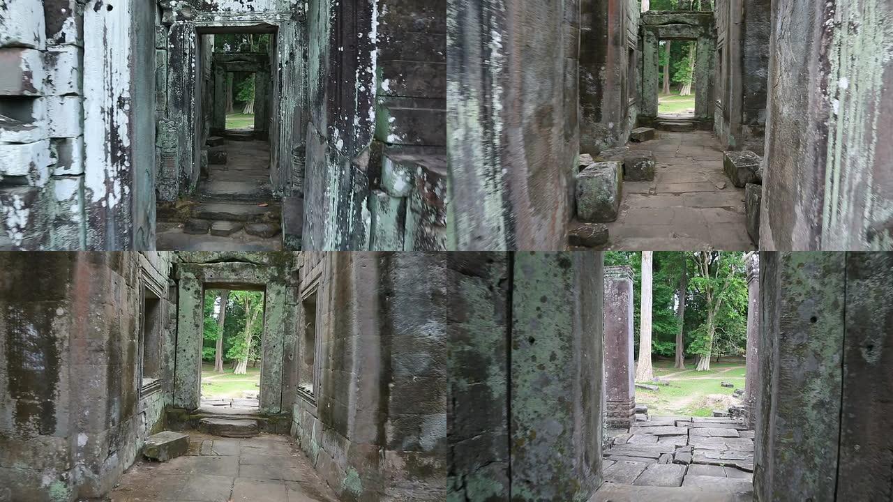 在柬埔寨吴哥窟寺庙里行走的观点