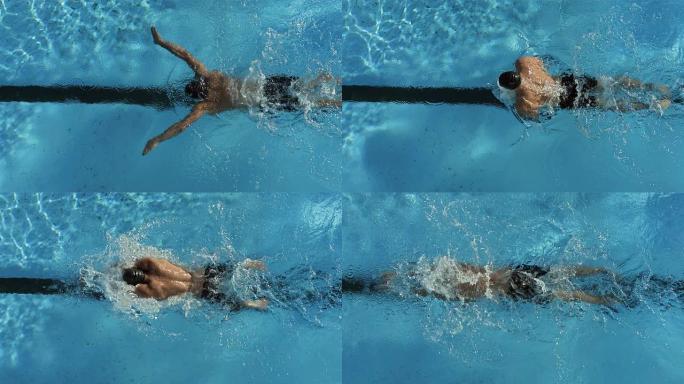 高清超慢动作: 年轻人游泳蛙泳