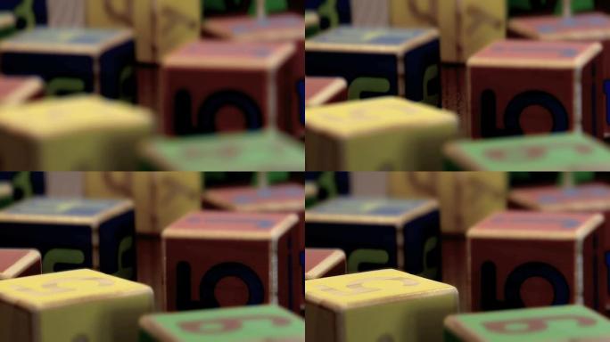 木制玩具积木特写，各种自由度1080p