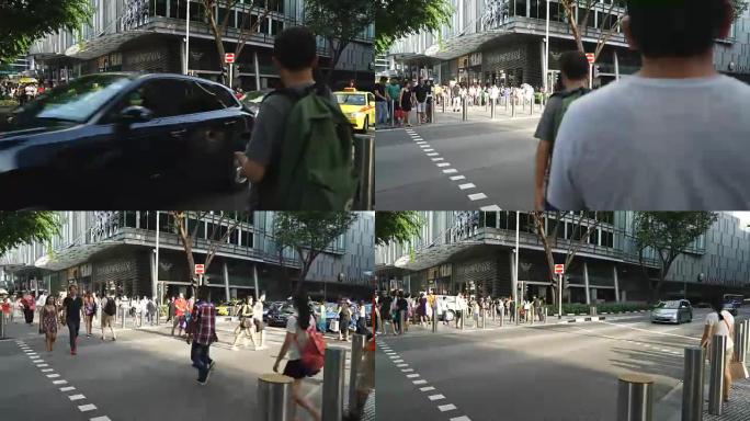 新加坡城市乌节路的延时拥挤人群