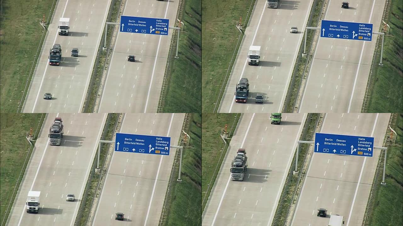 A9高速公路向北飞行-鸟瞰图-萨克森，直升机拍摄，空中视频，cineflex，建立镜头，德国