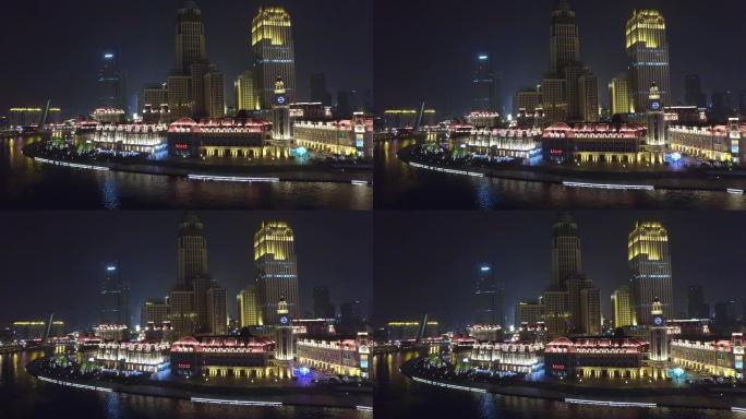 天井现代建筑和城市景观的鸟瞰图，实时。