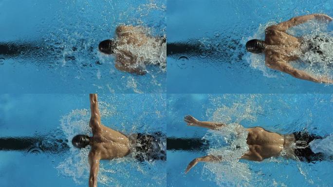 高清超慢动作: 游泳者表演蝶泳