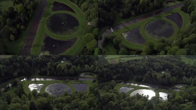 Studley皇家水上花园-鸟瞰图-英格兰，北约克郡，哈罗盖特区，英国