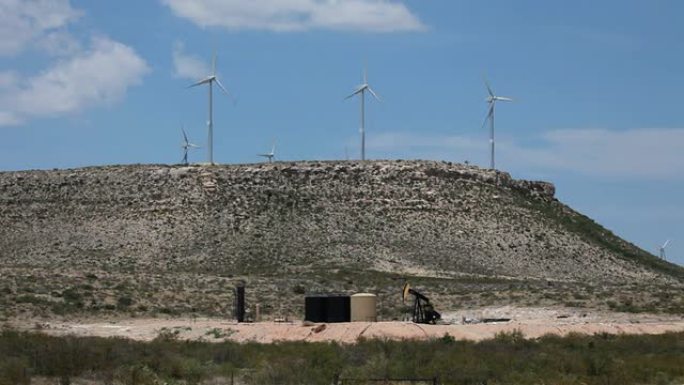 高清视频德克萨斯风力涡轮机和油泵