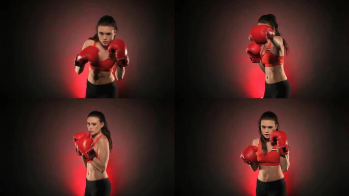 女拳击手特写镜头戏剧性的灯光