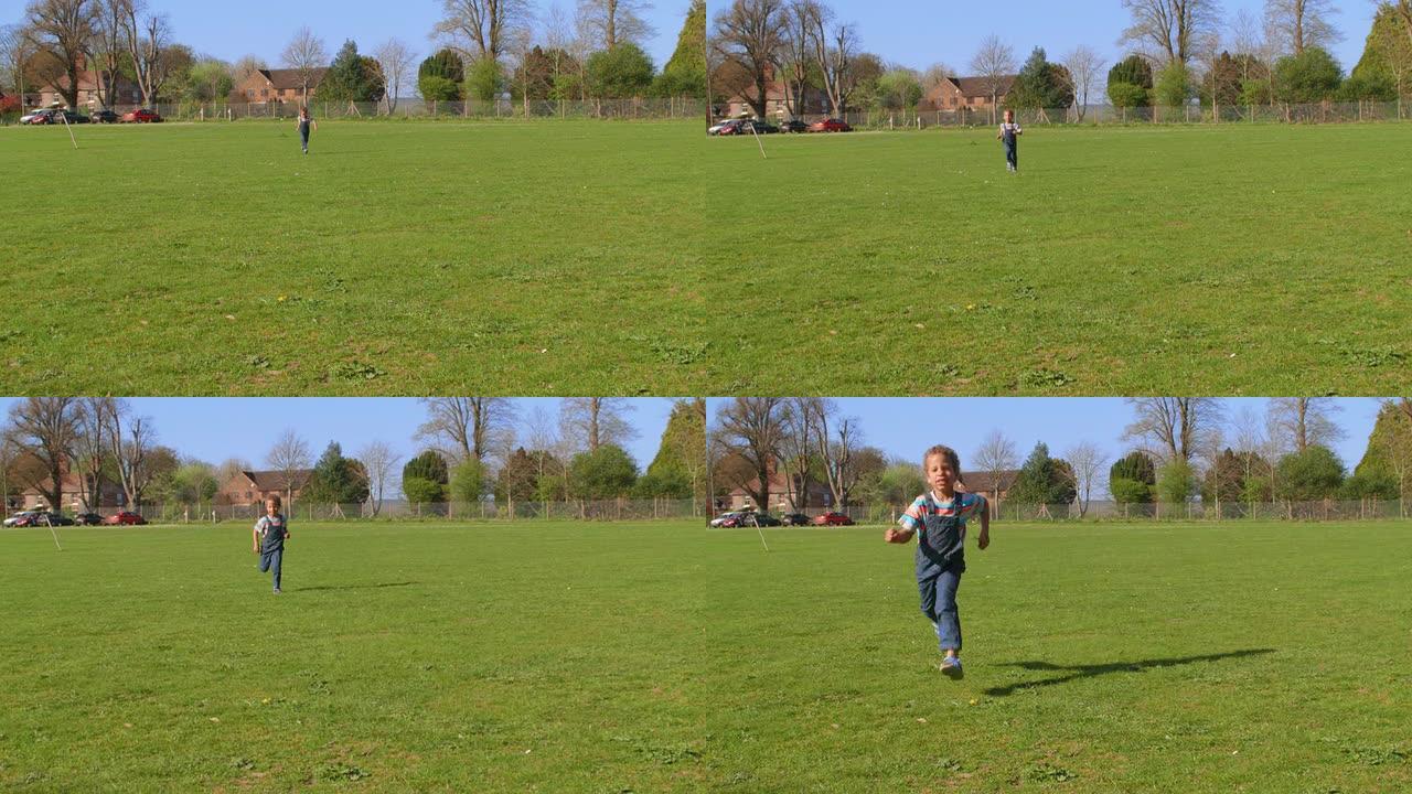 高清: 4岁的混血儿男孩在公园里跑步