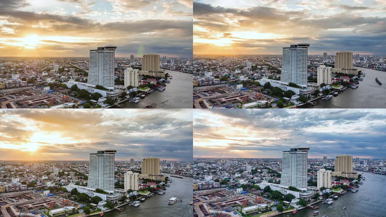 曼谷美丽日落时的城市景观时间流逝
