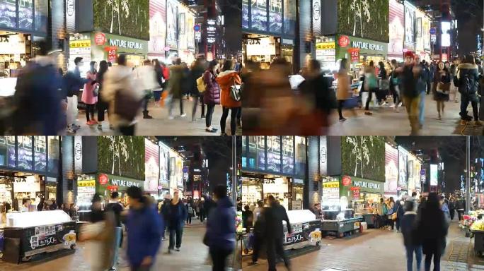 延时: 韩国明洞市场拥挤的人