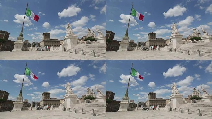 罗马维托里奥·埃马努埃莱纪念碑和意大利国旗