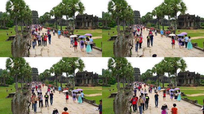 吴哥窟寺庙的游客东南亚人物人文古建筑