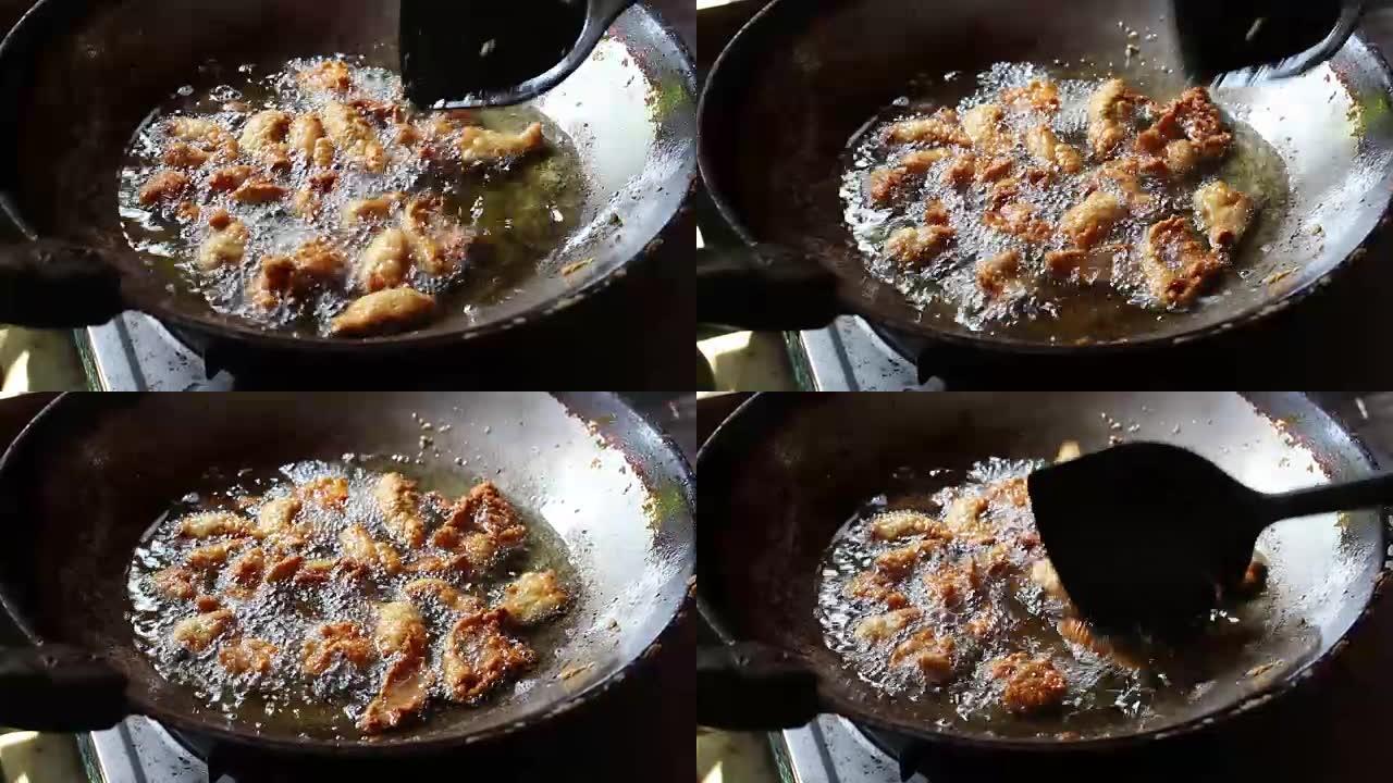 烹饪泰国食物民间小吃高温油炸香酥