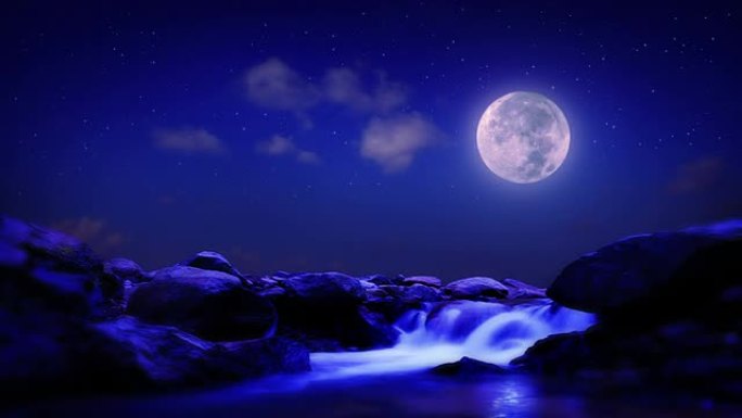 夜山河。明月素材河流小河流淌