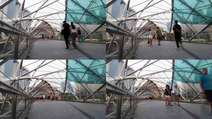 双螺旋桥，新加坡人流延时摄影人来人往天桥