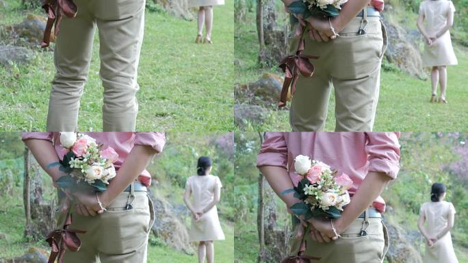4K: 男人向带花的女人求婚
