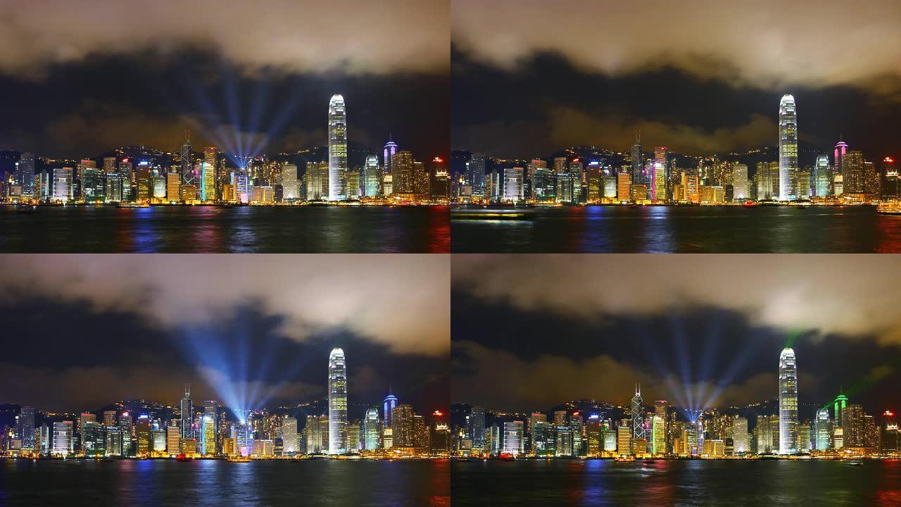 九龙香港金融中心航拍城市维多利亚摩天大楼