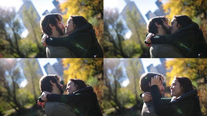 纽约中央公园恋爱中的年轻夫妇