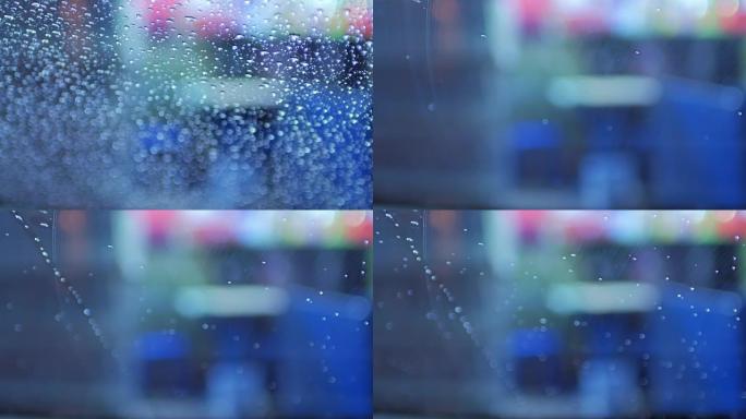 蓝镜背景，雨天雨滴，4k(UHD)