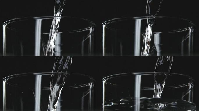 纯净的、静止的水倒在玻璃里
