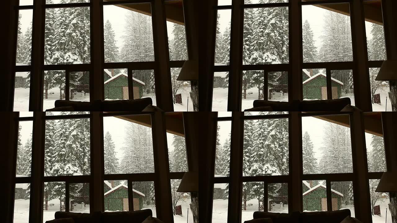 窗户后面下雪