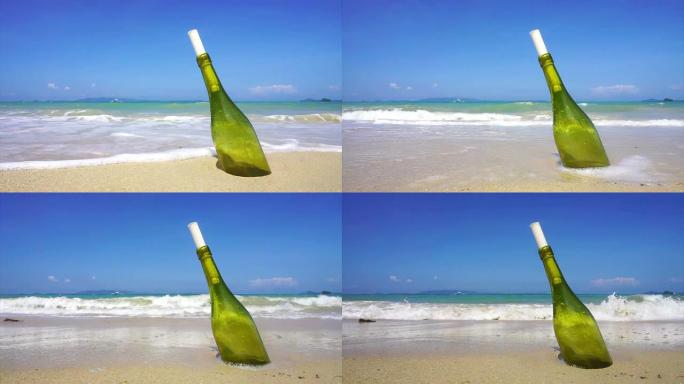 热带海滩上瓶子里的信息
