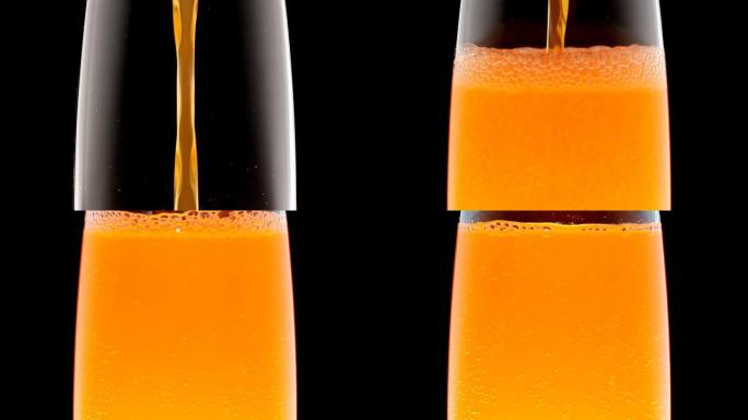 苏打汽水橙色水果和苏打水饮品材料和玻璃杯