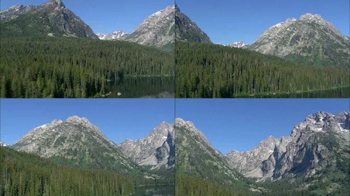 利湖的飞行边缘揭示莫兰山-鸟瞰图-怀俄明州，提顿县，直升机拍摄，航空视频，cineflex，建立镜头