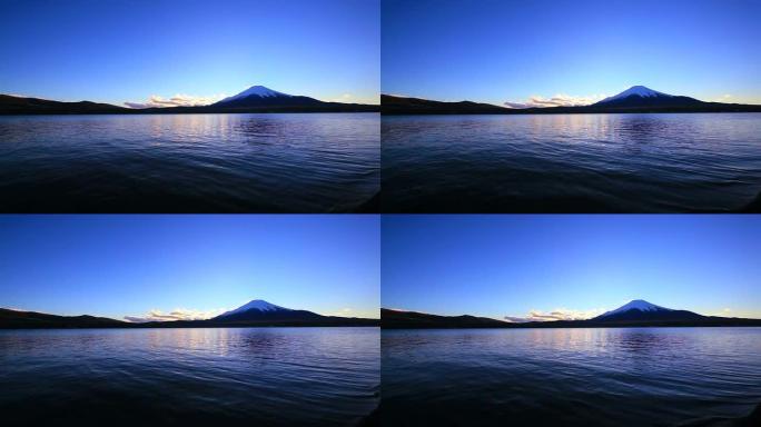黄昏时的富士山和山中湖