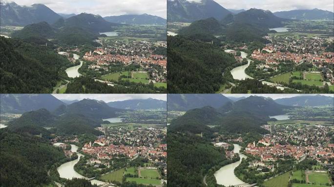 福森和城堡-鸟瞰图-巴伐利亚，斯瓦比亚，奥斯特加乌区直升机拍摄，航拍视频，cineflex，建立sh