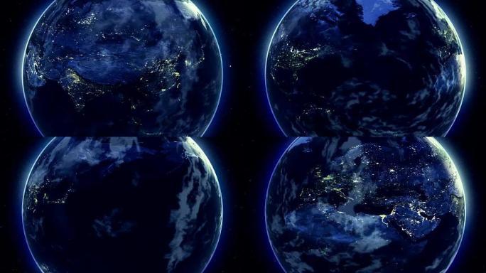 地球变焦夜间旋转现实云