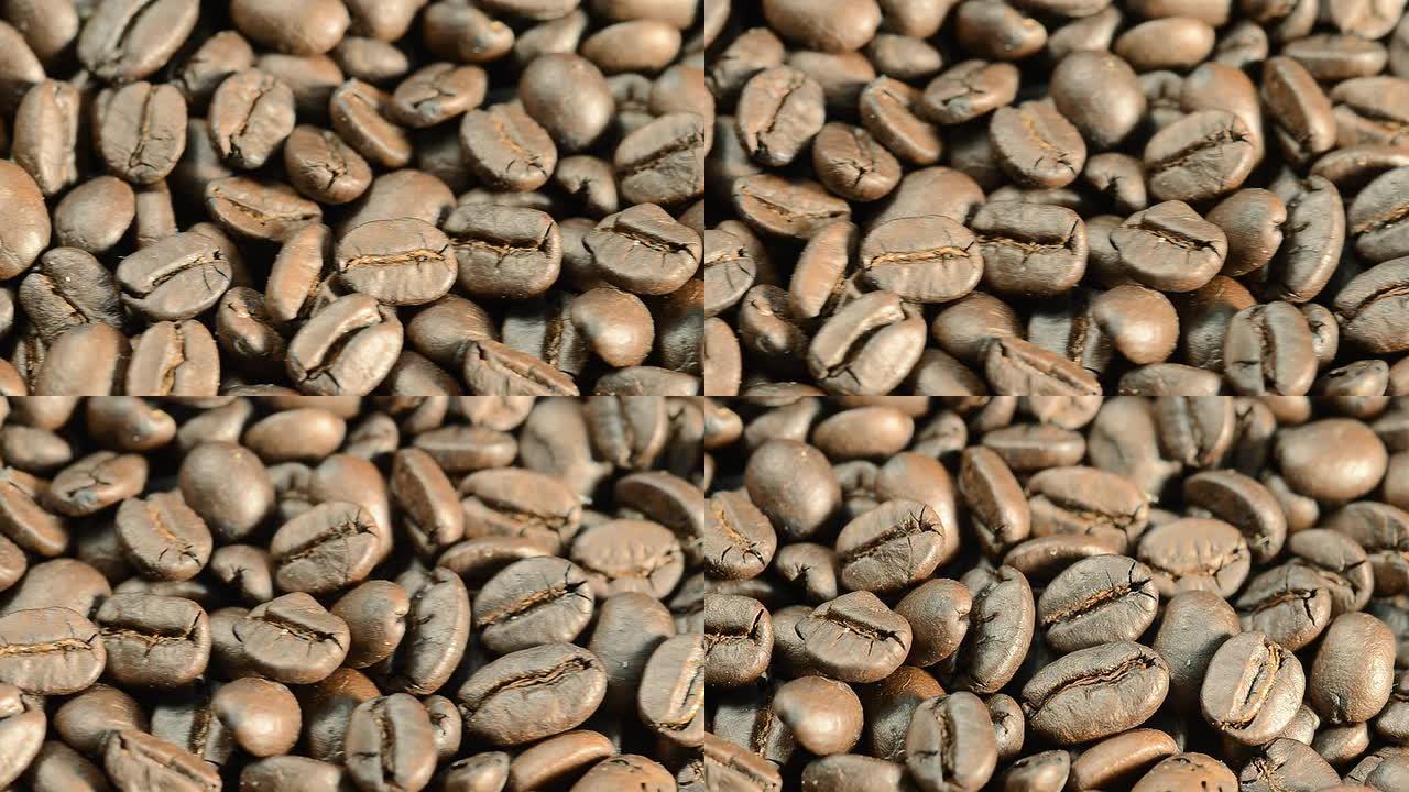 咖啡豆背景。滑动摄像机