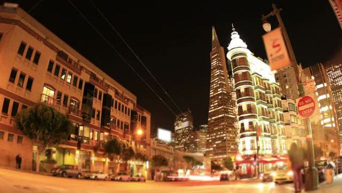 旧金山夜景延时车流车轨灯光路灯