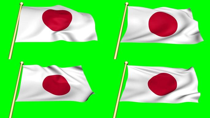 在绿色屏幕上动画的日本国旗