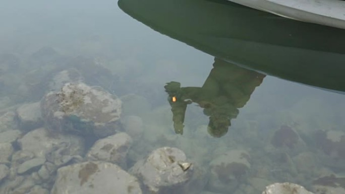 带着灯笼和书的雾中的女人