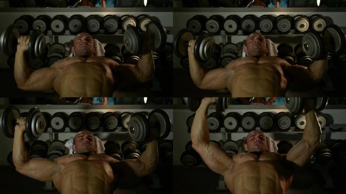 健美运动员在健身房锻炼