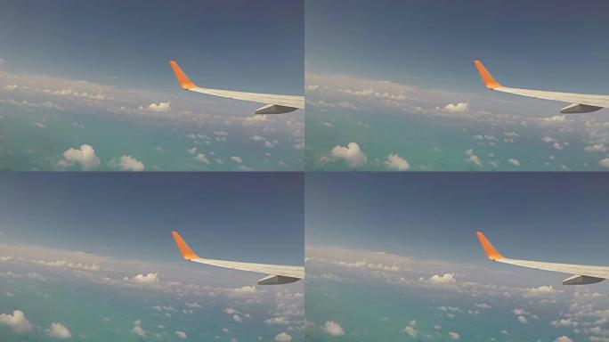 白云飘窗飞机实拍视频素材