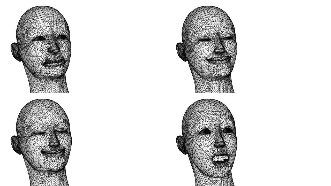 女性半机械人3d动画恐怖表情人脸模型