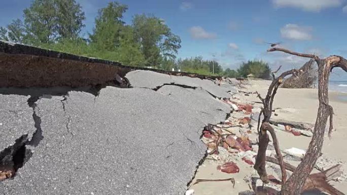 被侵蚀损坏的道路世界末日道路损坏恶劣天气